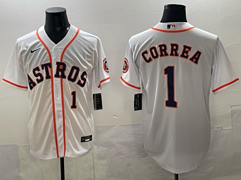 Men 2025 Houston Astros #1 Correa white Nike MLB Jersey 003